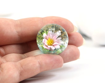 Flower Marble - Everlasting Cherry Blossom, Sakura, Sparkly Teal Glass