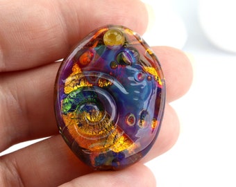 Lampwork Focal Bead - Purple and Gold - Artisan made glass, Made in Devon UK