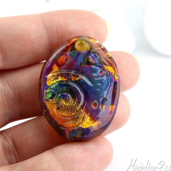 Lampwork Focal Bead - Purple and Gold - Artisan made glass, Made in Devon UK