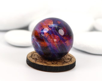 Big Silver Glass Swirl Marble Hot Pink, Blue Amber and Gold