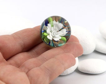 White Rose Marble, Everlasting Flower in Swirling blue and green glass