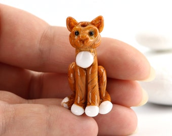 Ginger and White Cat Bead, sculpted Lampwork Focal Bead