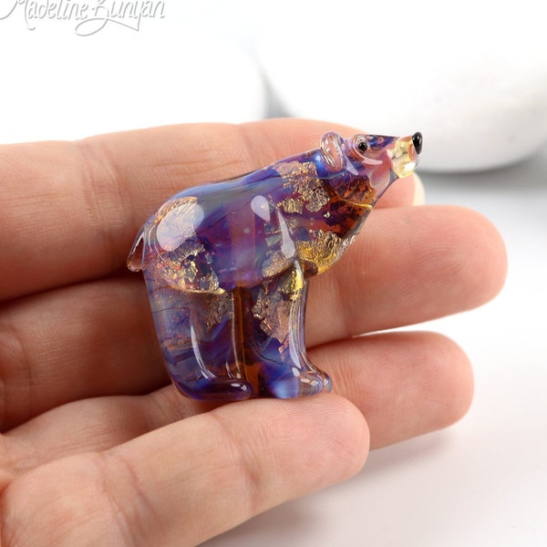 Polar Bear Bead - Pink and Gold Shimmer, Sculpted Lampwork Bead Focal