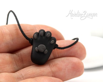 Kitty High Five! Black Cat Paw Necklace, sculpted matte glass , Lampwork