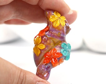 Tropical Floral Goddess, Lampwork Glass Feature Bead, Pendant Bead