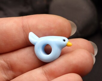 Adorable Glass bird - Sky Blue - UnCored Lampwork Glass Bird Bead