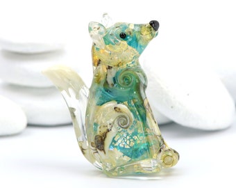 Fox Glass Bead - Sculptural Lampwork Bead Pendant Focal Teal Green and gold UK Artisan Made