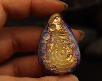 Lilac Gold and Pink Spiral Focal Bead, Artisan made glass, Made in Devon UK, Lampwork Pendant Bead, Gift for Her