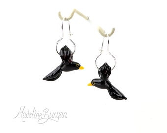 Mr Blackbird -  Little Bird Handmade Lampwork Earrings, sterling silver