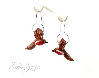 Robins - Little Bird Handmade Lampwork Earrings, sterling silver
