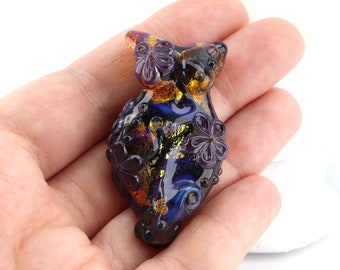 Lampwork Goddess Bead, Dark Purple and Gold