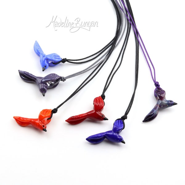 Glass Flying Bird Necklace - Choose your Colour - Adjustable Long Cord