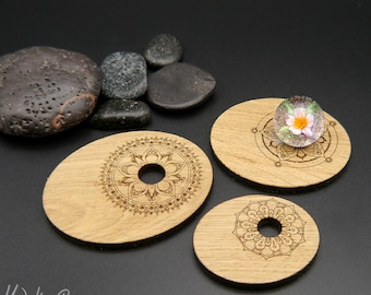 Marble Display Stands, Small Medium or Large, Laser Engraved Oak, Wood Mandala Design