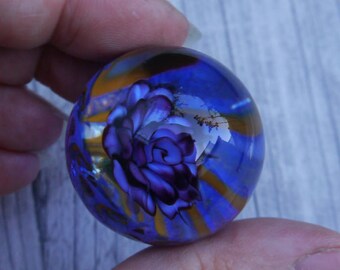 Everlasting Purple Rose in Vortex Marble, unusual gift, collectible glass art, sphere, lampwork, flower, implosion
