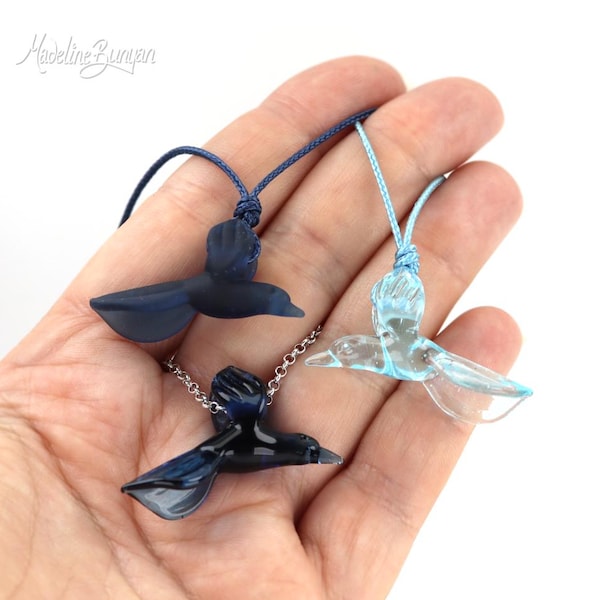 Recycled Glass Flying Raven Necklace - Choose your Colour - Adjustable Long Cord