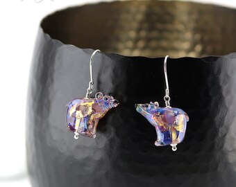 Little Bear Glass Lampwork Earrings, Sterling silver - Handmade in Devon UK