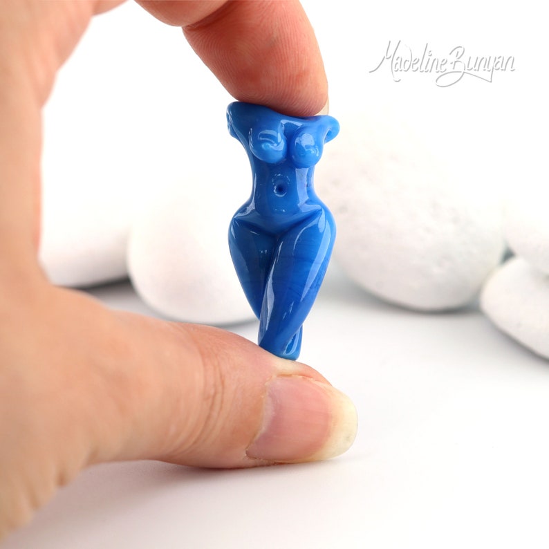 Goddess Bead Mini Lampwork sculptural Focal Bead Venus female form Pendant glass nude figure Blue