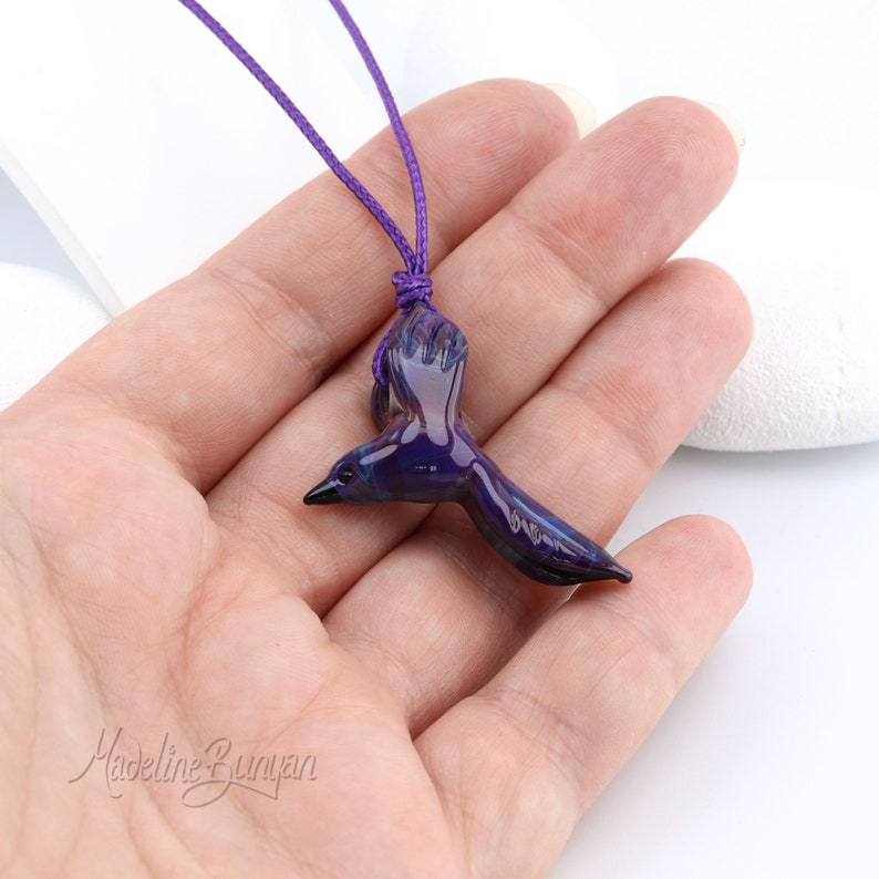 Glass Flying Bird Necklace Choose your Colour Adjustable Long Cord image 8