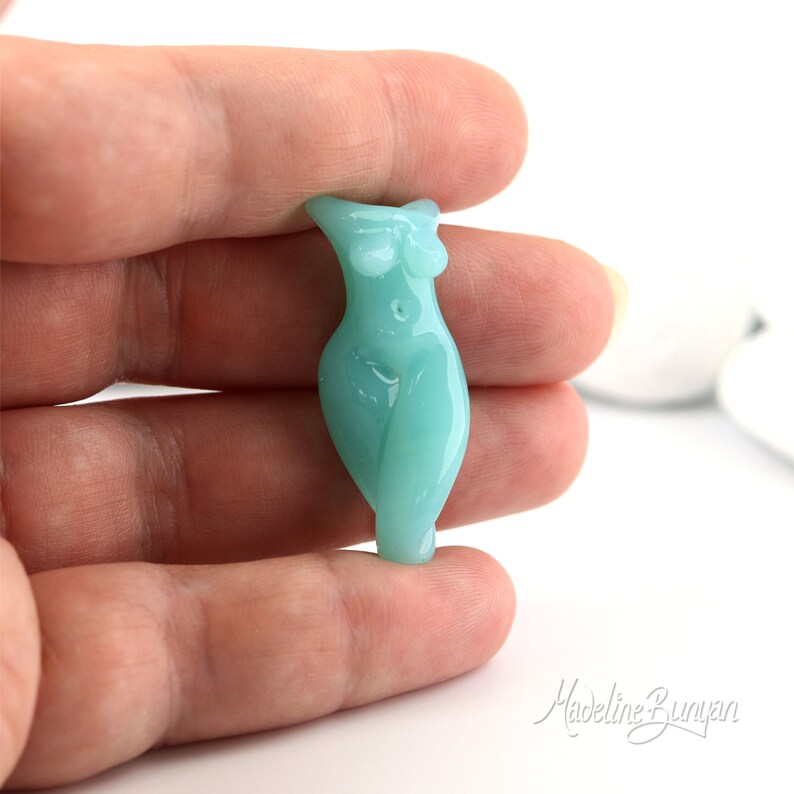 Goddess Bead Mini Lampwork sculptural Focal Bead Venus female form Pendant glass nude figure Green