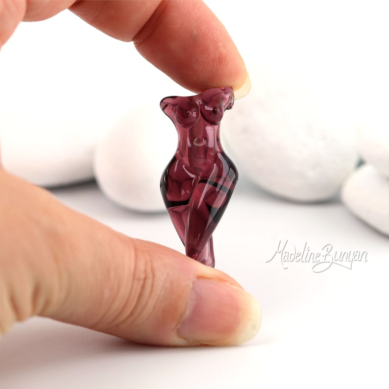 Goddess Bead Mini Lampwork sculptural Focal Bead Venus female form Pendant glass nude figure Purple