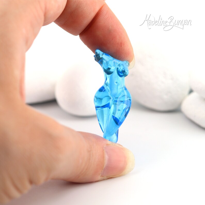 Goddess Bead Mini Lampwork sculptural Focal Bead Venus female form Pendant glass nude figure Aqua