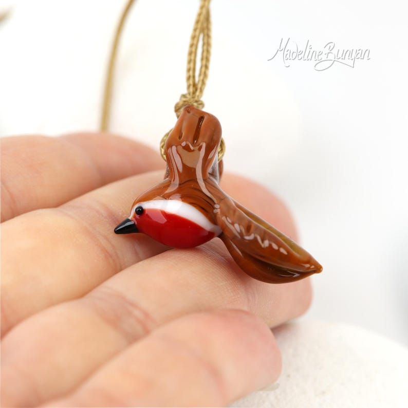 Glass Bird Necklace - Choose your Bird - Adjustable Long Cord - Robin Raven Blackbird Kingfisher or Magpie Robin