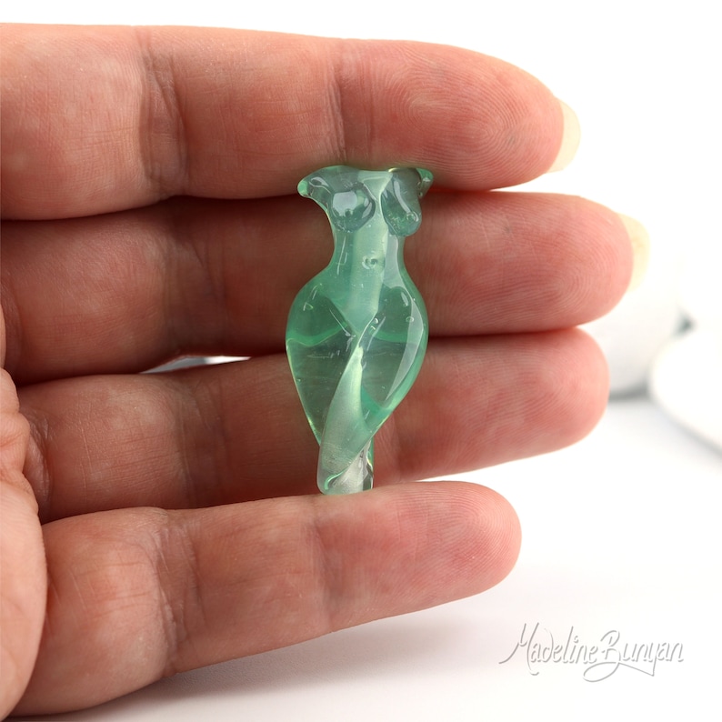 Goddess Bead Mini Lampwork sculptural Focal Bead Venus female form Pendant glass nude figure Translucent Seafoam