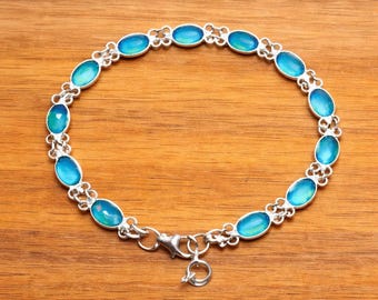Bracciale in argento sterling con opale, gioielli con opale blu-verde, bracciale tennis delicato, bracciale minimalista con pietre preziose, regalo per lei