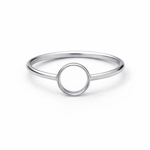 Minimalist Silver Bezel Ring, 925 Sterling Silver Open Circle Ring, Dainty Stackable Ring, Empty Setting Ring, Simple Everyday Jewelry