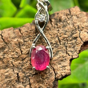 Natural Ruby Pendant in Sterling Silver, Oval Red Ruby Gemstone Necklace, Elegant Infinity Design Birthstone Jewelry Gift for Her