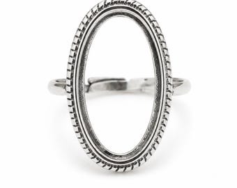 Base ovalada de plata vintage para resina | Anillo con engaste ajustable | Suministros para joyería minimalista DIY | Anillo con cabujón de parte posterior abierta