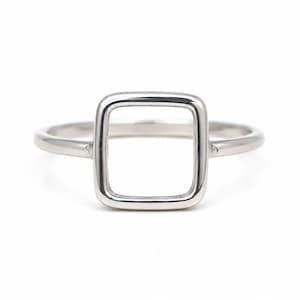 Open Square Sterling Silver Ring, Minimalist Geometric Ring, Dainty Stackable Band, Modern Handmade Jewelry Gift for Her