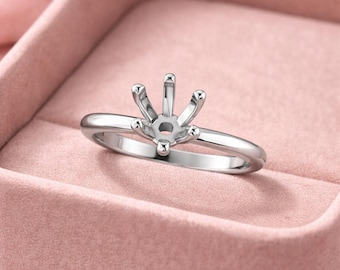 Sterling Silver Ring Setting 925 | 6 Prong Solitaire Ring | Empty Engagement Ring Base | Round Stone Mount | Minimalist Jewelry