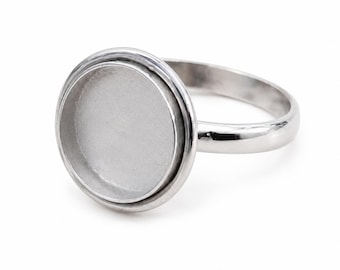 925 Sterling Silver Round Bezel Ring Blank, Empty Cabochon Setting Ring Base, DIY Jewelry Making Ring, Minimalist Adjustable Silver Ring,