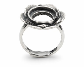 Anillo minimalista abstracto de plata, anillo abierto ajustable, anillo moderno geométrico llamativo, anillo de plata esterlina hecho a mano,