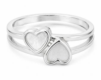 925 Sterling Silver Double Heart Ring, Minimalist Heart Band Ring, Adjustable Silver Promise Ring, Romantic Gift for Women, Dainty Love