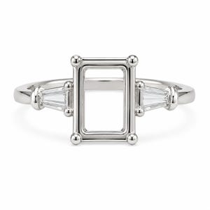 925 Sterling Silver Empty Emerald Cut Ring Setting | Minimalist Geometric Open Frame Ring | Art Deco Engagement Ring | Gift for Her