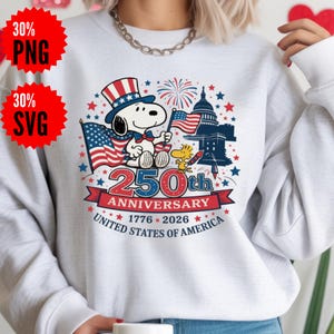 Snoopy USA 250th Anniversary PNG, 1776-2026 SVG, Patriotic Joe Cool Sublimation, United States Sestercentennial, 4th of July Woodstook