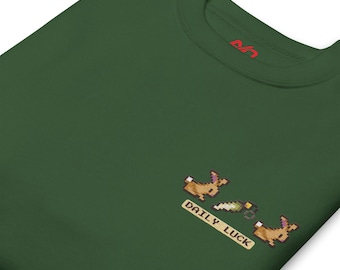 Stardew Valley geborduurd gelukskonijn pixelart sweater en t-shirt | Gezellig gamercadeau