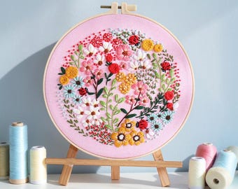 Botanical Embroidery Kit Modern Floral Needlework Cottagecore DIY Beginner Mushroom Butterfly Hoop Art