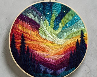 Landscape Embroidery Kit Colorful Nature Scene Beginner Craft Set Modern Thread Painting DIY Gift