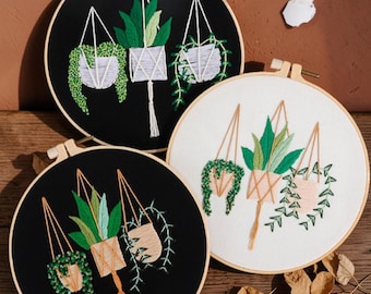 Boho Hanging Plants Embroidery Kit for Beginners - DIY Potted Plant Decor Adult Hobby Gift