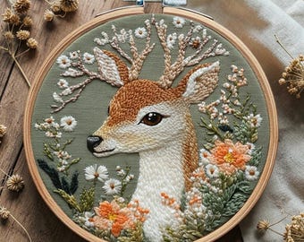 3D Reindeer Embroidery Kit – Festive Deer Needlepoint Ornament, Minimalist Holiday Craft (15 cm)