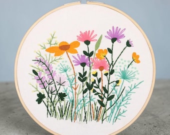 Modern Floral Embroidery Kit – Botanical Herb Hoop Art, DIY Needlepoint Set