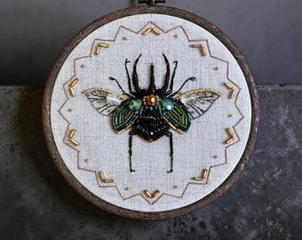 Bead Embroidery Kit Beaded Beetle Bug Kit - Advanced Craft Insect Wall Art DIY Brooch