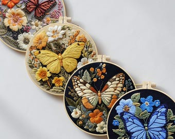 Butterfly Embroidery Kit Modern Hand Needlepoint Set DIY Nature Craft Kit For Adults