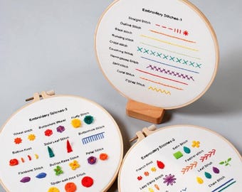 Embroidery Sampler Kit 3 Piece Craft Set Learn to Embroider Stitch Practice DIY Gift