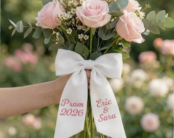 Fascia per bouquet ricamata personalizzata, nastro per ballo di fine anno personalizzato, nastro floreale con monogramma, fascia per bouquet per il ritorno a casa, nastro floreale per matrimonio