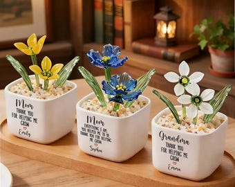 Maceta de cristal personalizada con la flor de nacimiento, regalo floral personalizado del mes de nacimiento para mamá o abuela, recuerdo floral único, regalo de cumpleaños o Navidad para ella.