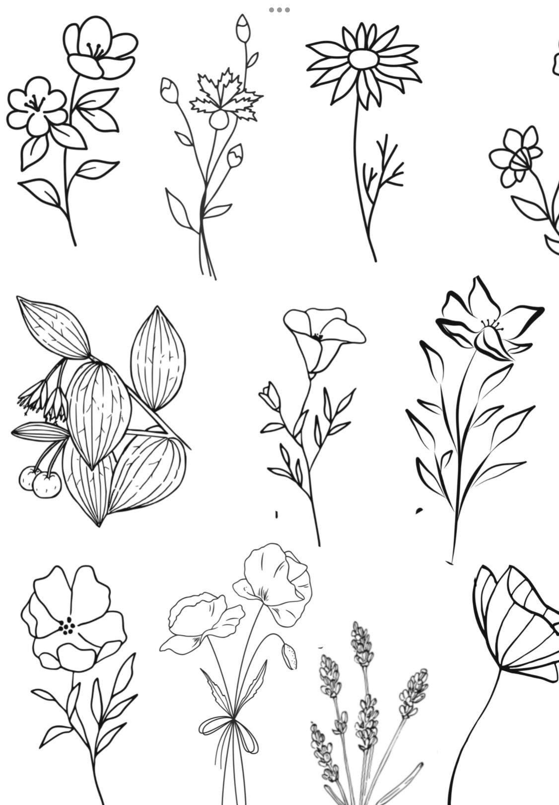Minimal Floral Tattoo Designs | Fine Line Botanical Flash Sheet ...